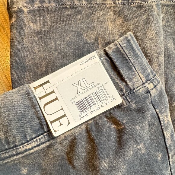 New w Tags HUE Black Wash Cotton Moto Leggings - Picture 3 of 8